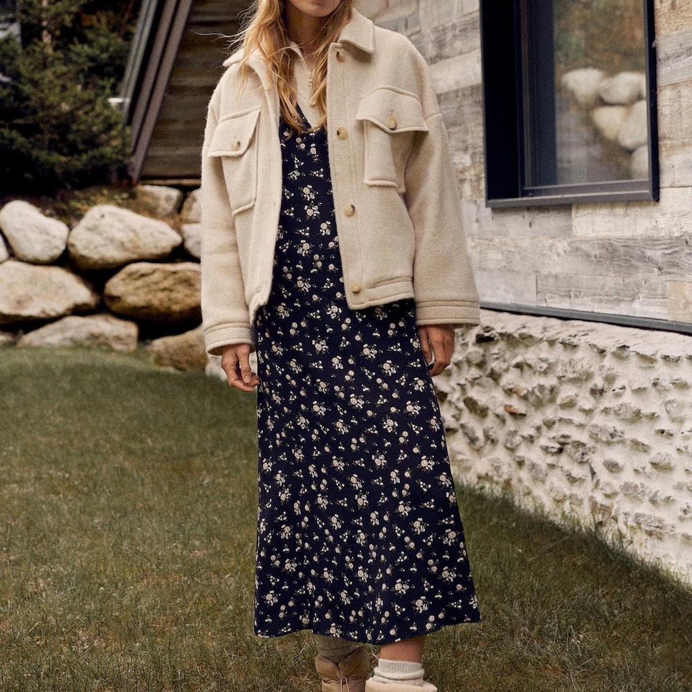Floral Navy Slip Dress with V-Neck